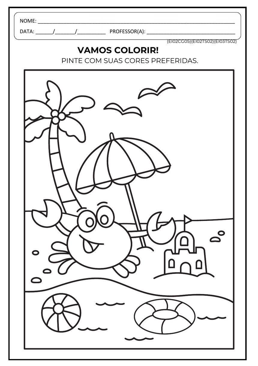 Atividade de colorir cena da praia